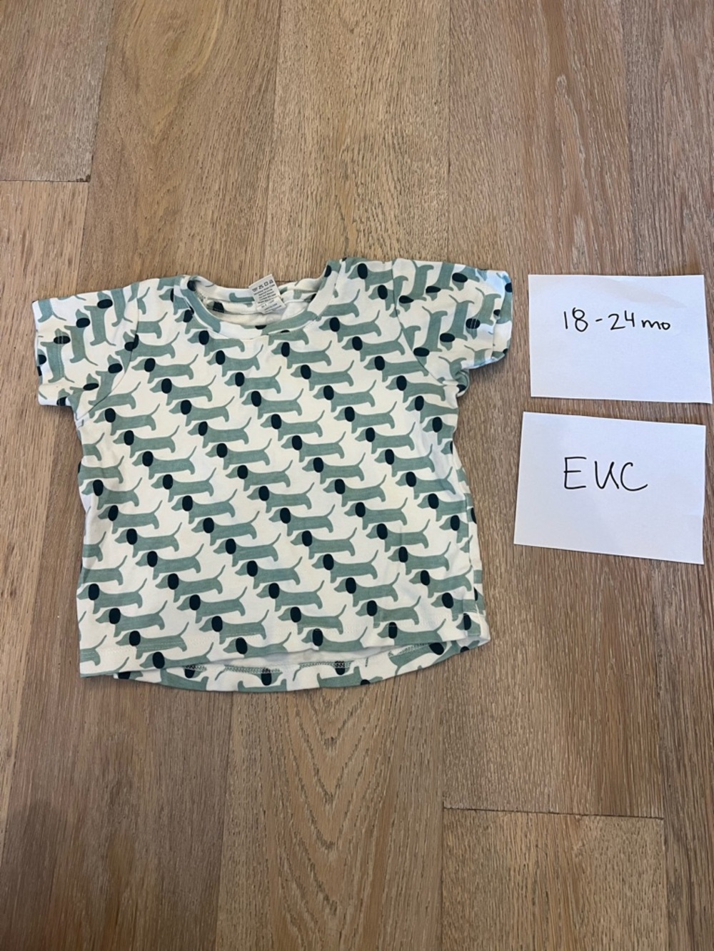 kate quinn White Tee with Green Dachshund Print